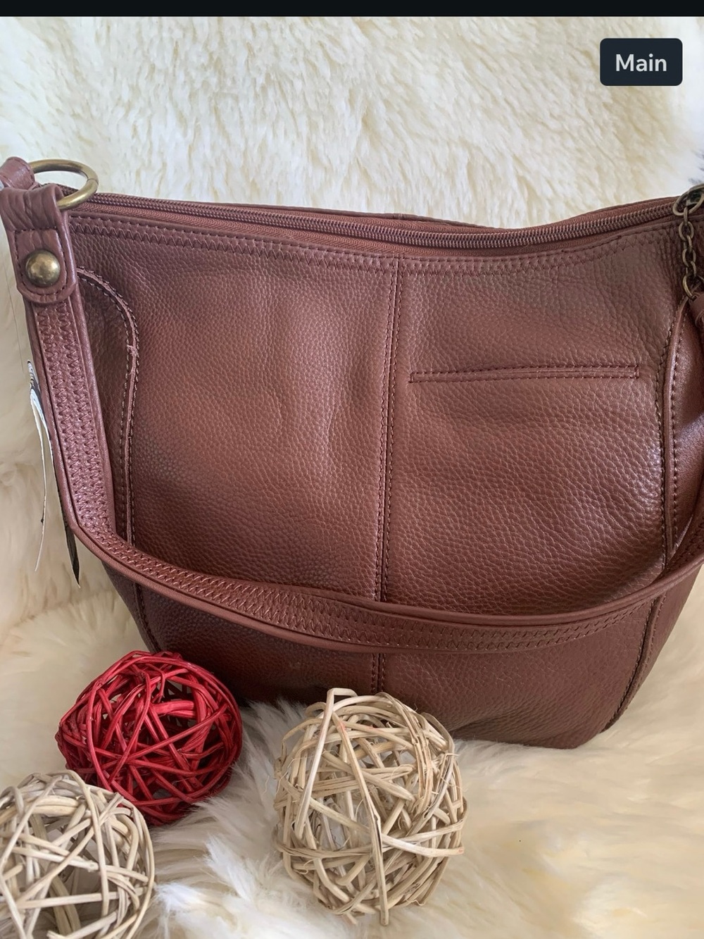 Pebbled Leather Shoulder Bag in soft Brown Retail $99